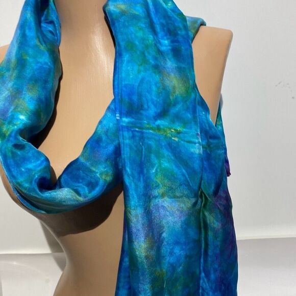 Women's Multicolor Hand Dye 100% Silk Satin Wrap Scarf - Picture 3 of 7